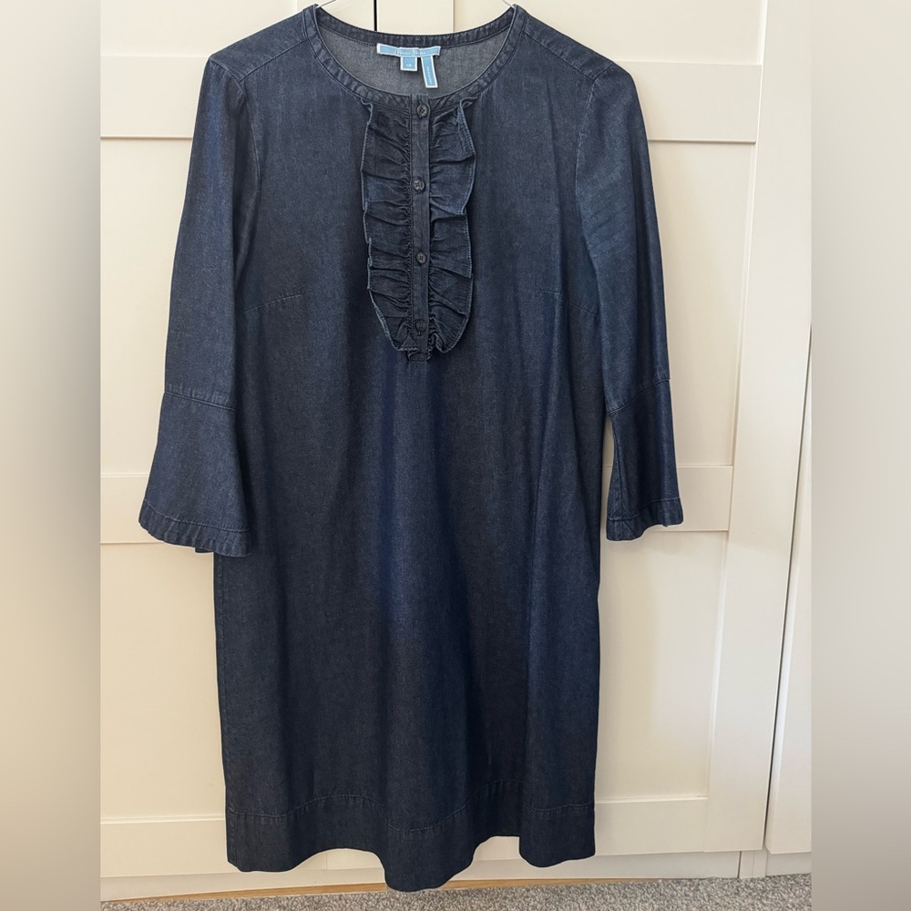 Draper James Dark Blue Denim Ruffle Sleeve Dress - Picture 11 of 12